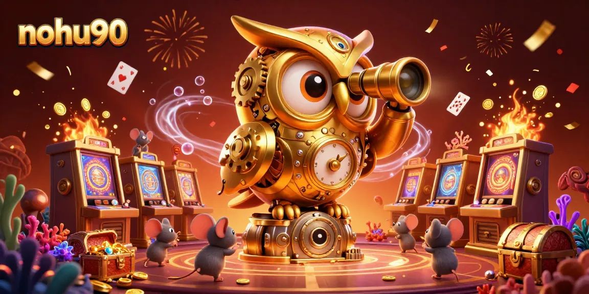 Experience thrilling gameplay at nohu90 with a golden owl overseeing a vibrant casino scene.