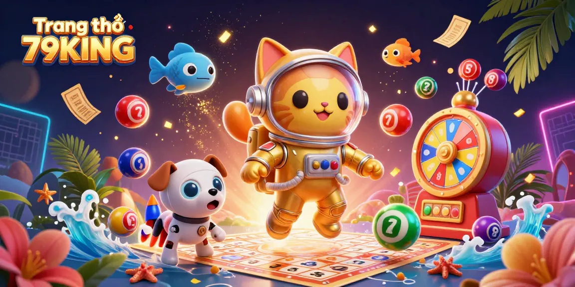 Engage with thrilling gambling experiences on Trang chủ 79KING featuring a cartoon space astronaut and vibrant casino elements.