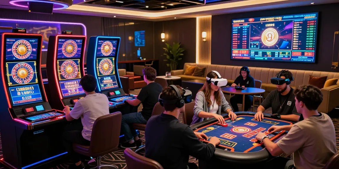 Exciting crypto casino scene with players immersed in digital games and vibrant neon lights.