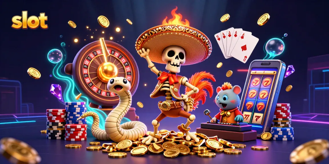 Spin and win while enjoying slot machine fun with vibrant casino characters and golden coins.