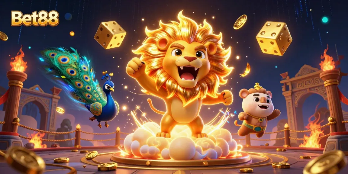 Experience the excitement of Bet88 with vibrant casino game elements and dynamic character interactions.
