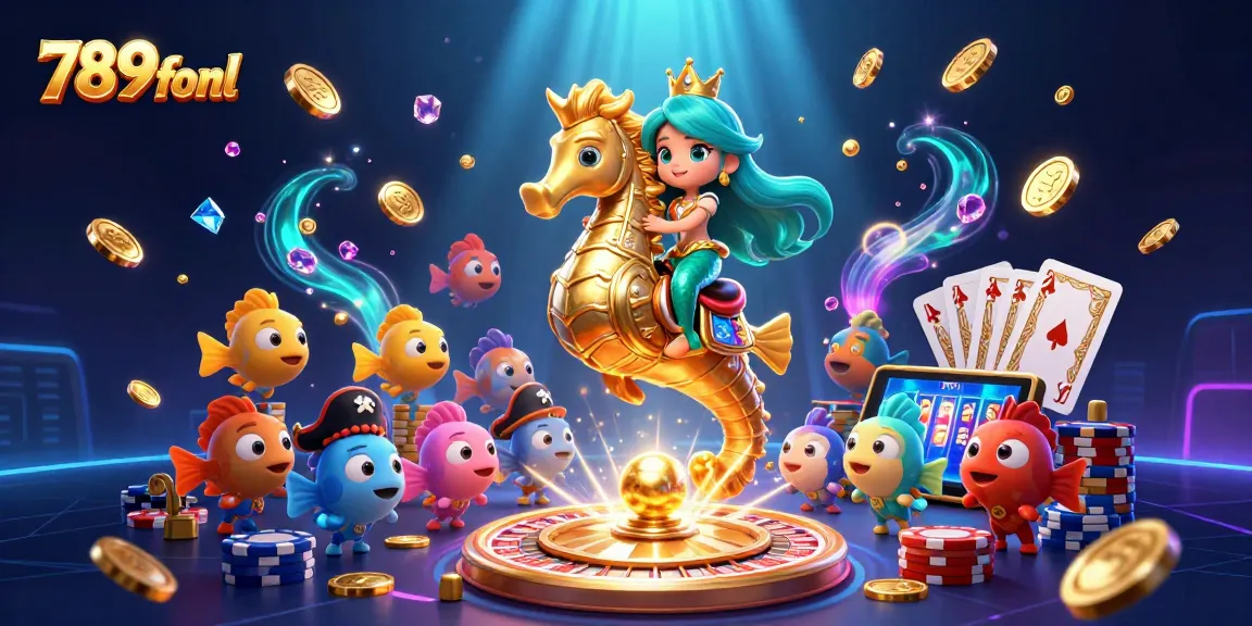 Immerse in the vibrant gaming world of 789fonl with a festive underwater scene of a mermaid and seahorse.
