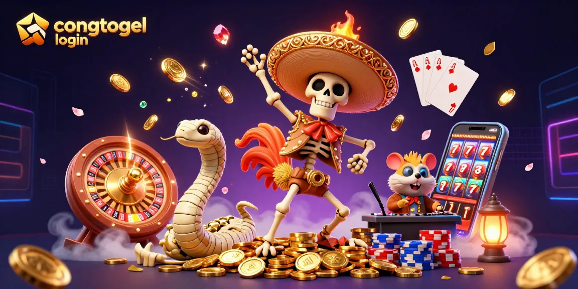 Engage with CONGTOGEL login, exploring a vibrant casino fantasy with a dancing mariachi rooster and thrilling game elements!