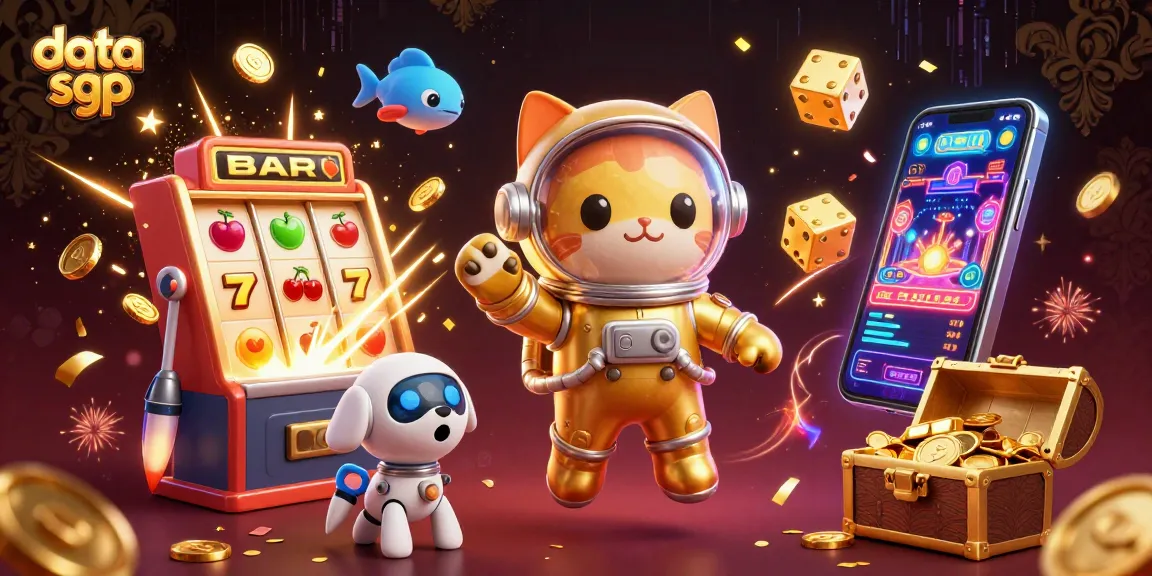 Spin the reels with data sgp insights and vibrant cosmic elements in a thrilling illustration.