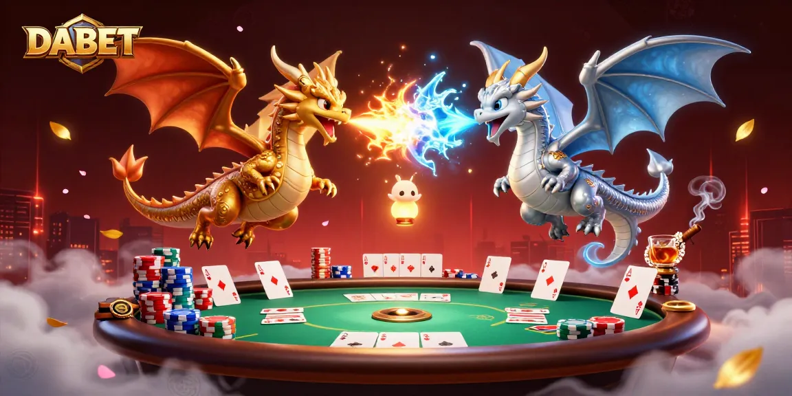DABET enhances poker excitement with gold and silver dragons in a vibrant dynamic scene