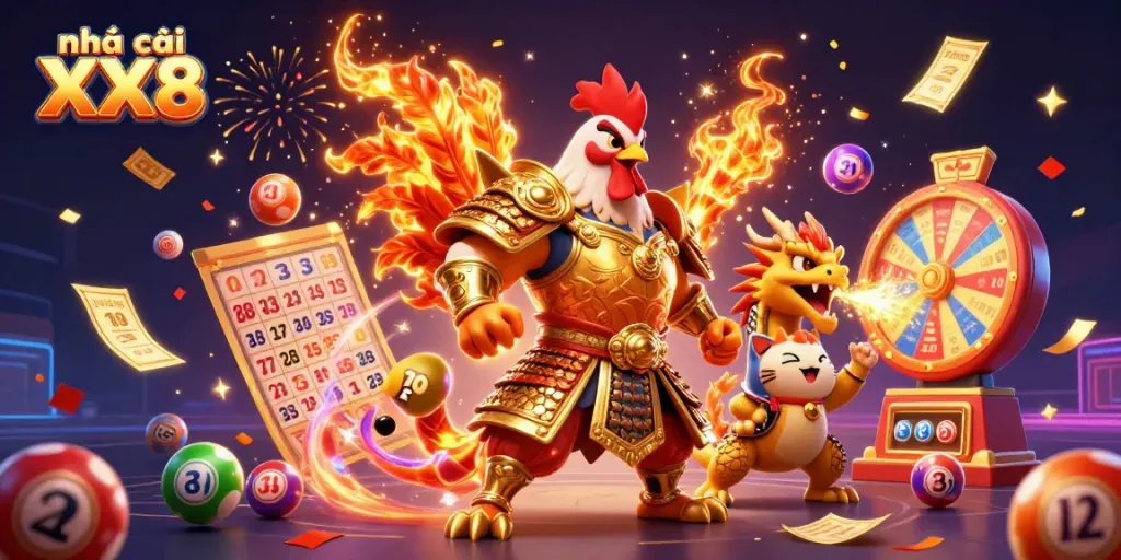 Game on with nhà cái XX8 featuring dynamic lottery elements and vibrant characters in action.