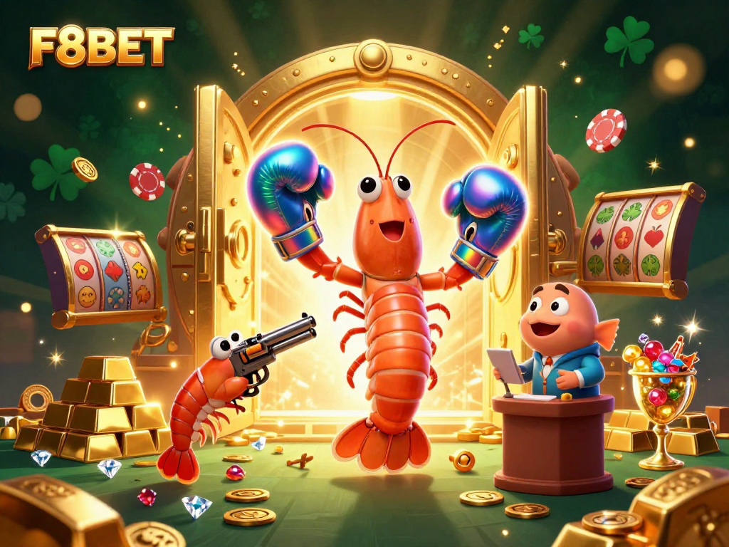Engage in thrilling gameplay with F8BET's vibrant characters and treasures in a colorful casino atmosphere.