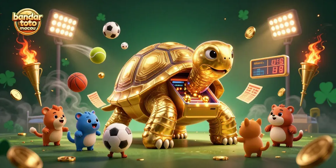 Experience the excitement of bandar toto macau with dynamic sports elements and golden turtles, creating a thrilling gaming atmosphere.