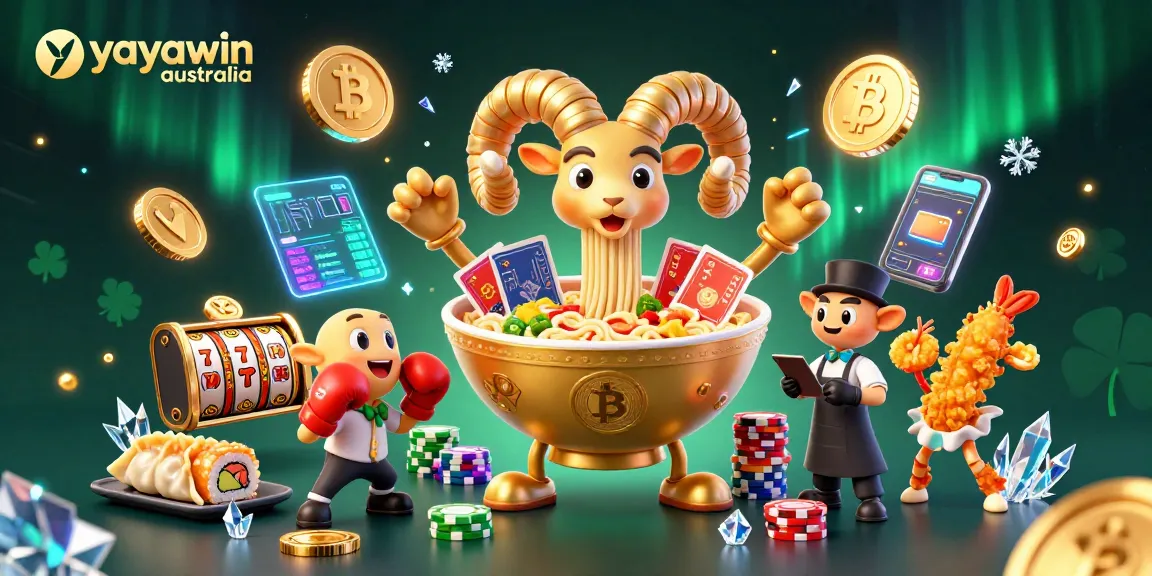 Experience incredible wins with yayawin australia's vibrant casino illustration featuring pokies and crypto elements.