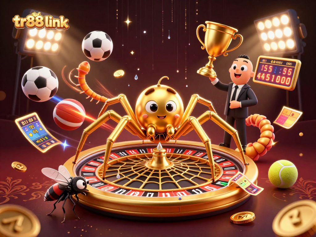 Engage with TR88 link as a fly places bets at a roulette wheel spun by a spider and centipede croupier.
