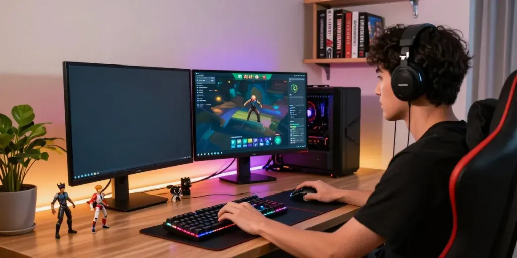Immersive gaming experience at Singatoto link showcasing player concentration and advanced equipment.