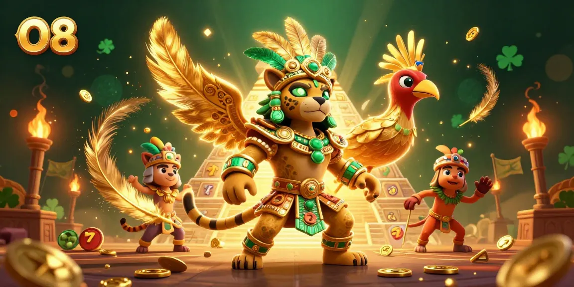 Engage in slots action with O8's vibrant Mayan scene showcasing jackpots and golden treasures.