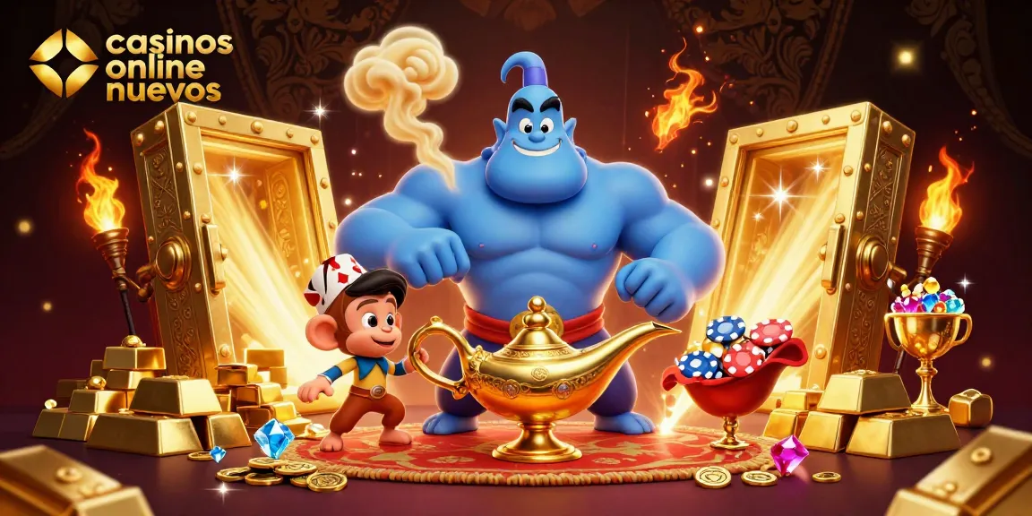 Ilustra casinos online nuevos y disfruta de la magia de un genio y un mono en un entorno de juego energizante.