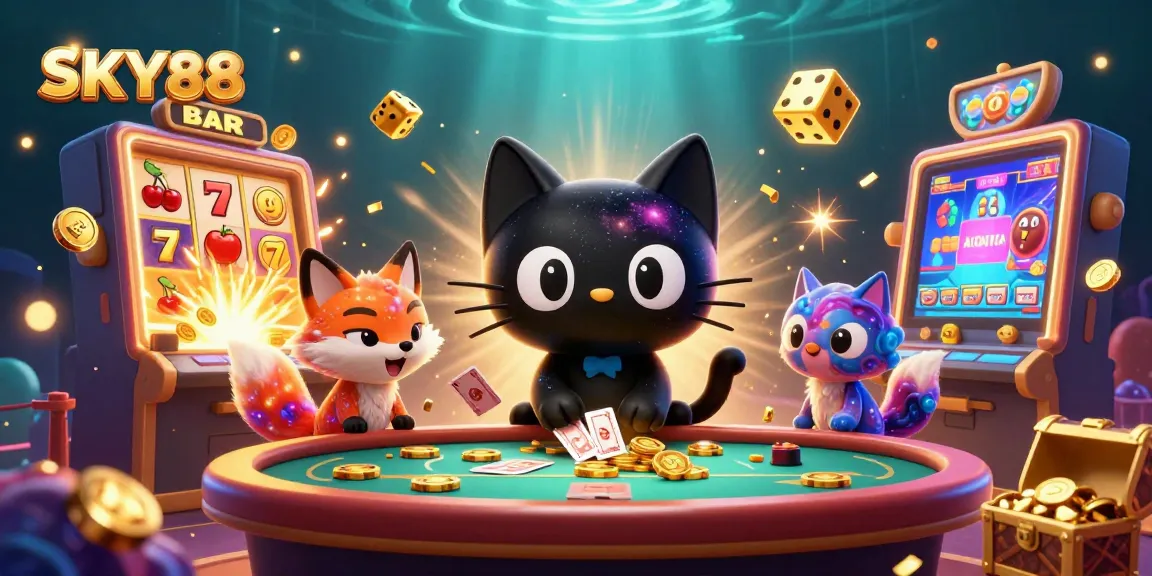 Engage with SKY88 at a cosmic casino featuring vibrant characters, slots, and stunning graphics.
