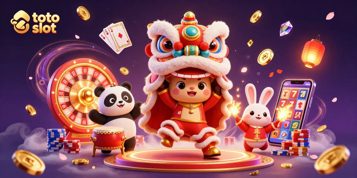 Spin the reels with toto slot while enjoying vibrant casino-themed festivities featuring lucky symbols and festive characters.