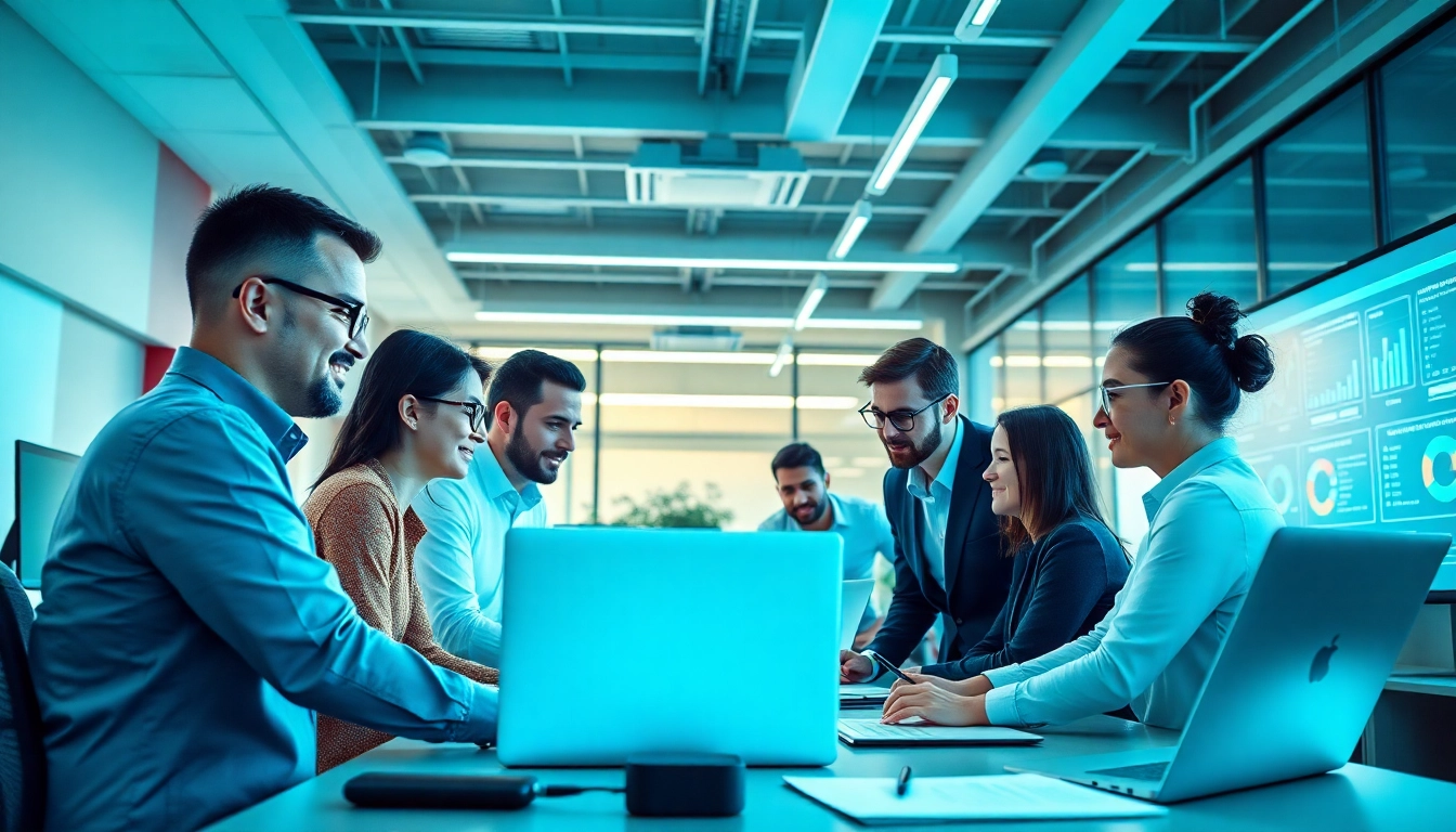 Leading digital marketing agency team collaborating in a bright, modern office environment.