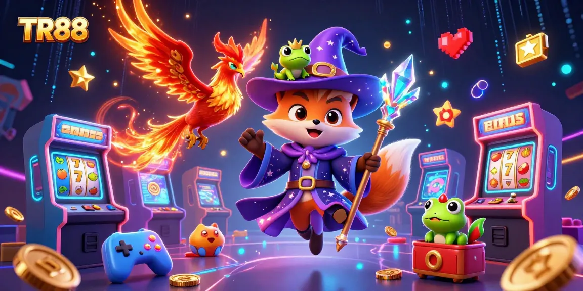 Experience the magic of TR88 with a wizard fox, phoenix, and enchanting gaming elements!