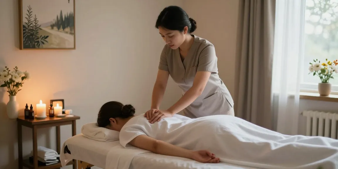 스웨디시 마사지받는 고객과 아늑한 마사지룸의 치유 환경