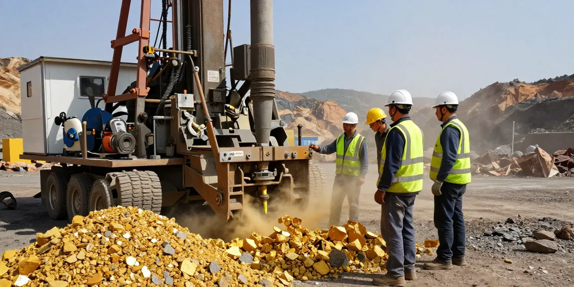 NAGA2000 mining tools in action during gold extraction, showcasing professional workers at a mining site.
