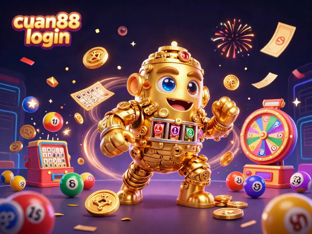 Experience the excitement of cuan88 login with vibrant casino elements in a dynamic 3D illustration.