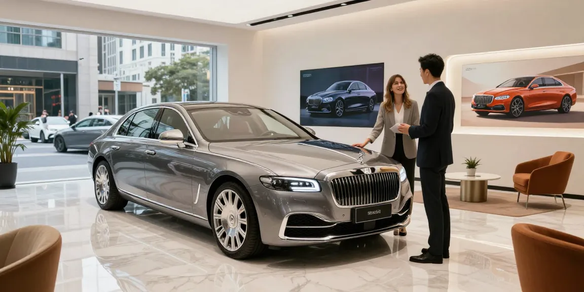 Menampilkan LUXURY 777 dalam pameran mobil mewah dengan suasana modern dan elegan.