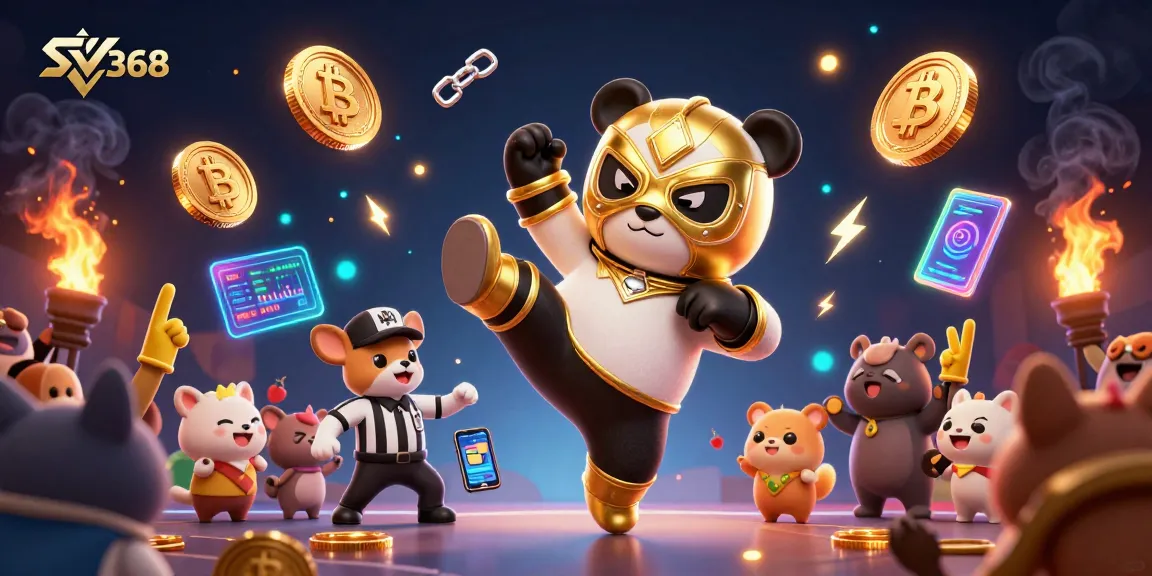Experience thrilling action at SV368 with a panda wrestler and crypto elements in the vibrant casino scene.