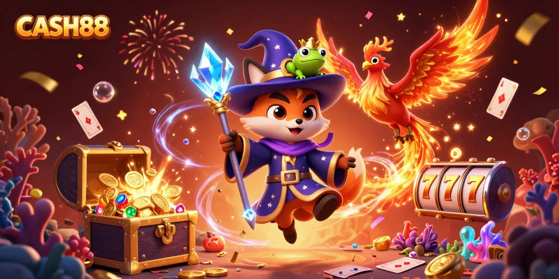 CASH88 captures the excitement of gaming with a wizard fox and phoenix as they conjure winnings in a magical scene.