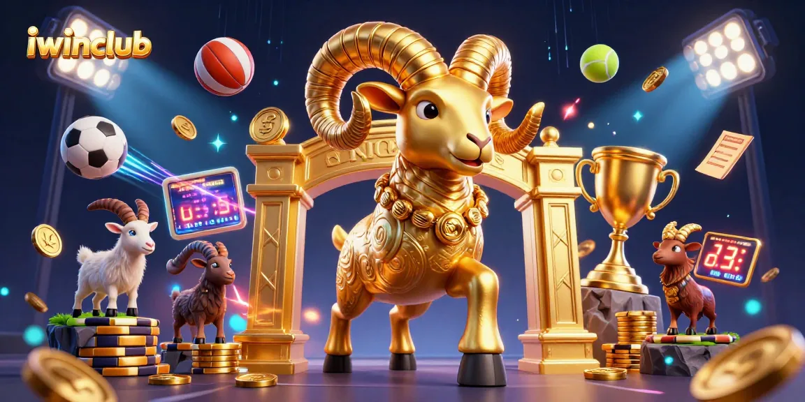 Experience iwinclub's vibrant gaming adventure featuring a golden ram, sports elements, and dynamic action.