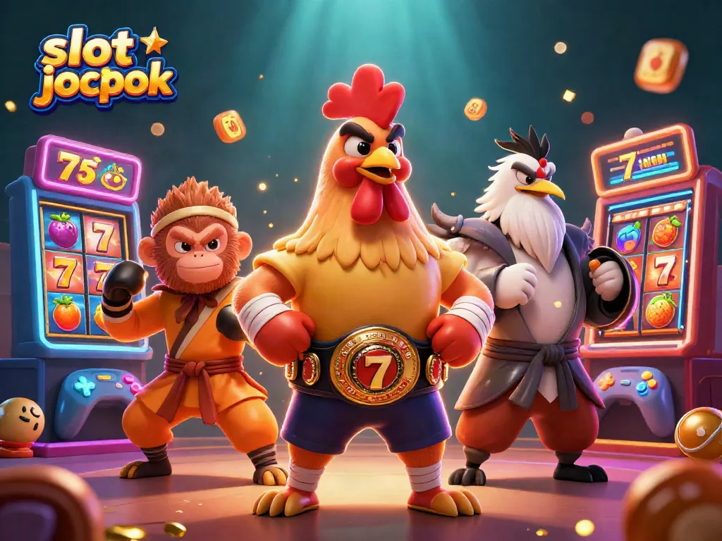 Experience the excitement of slot jackpots with vibrant characters and colorful casino elements in a dynamic scene.