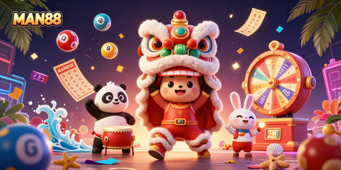 Bet on excitement with MAN88 as vibrant 3D characters celebrate winning moments in a lively casino scene.