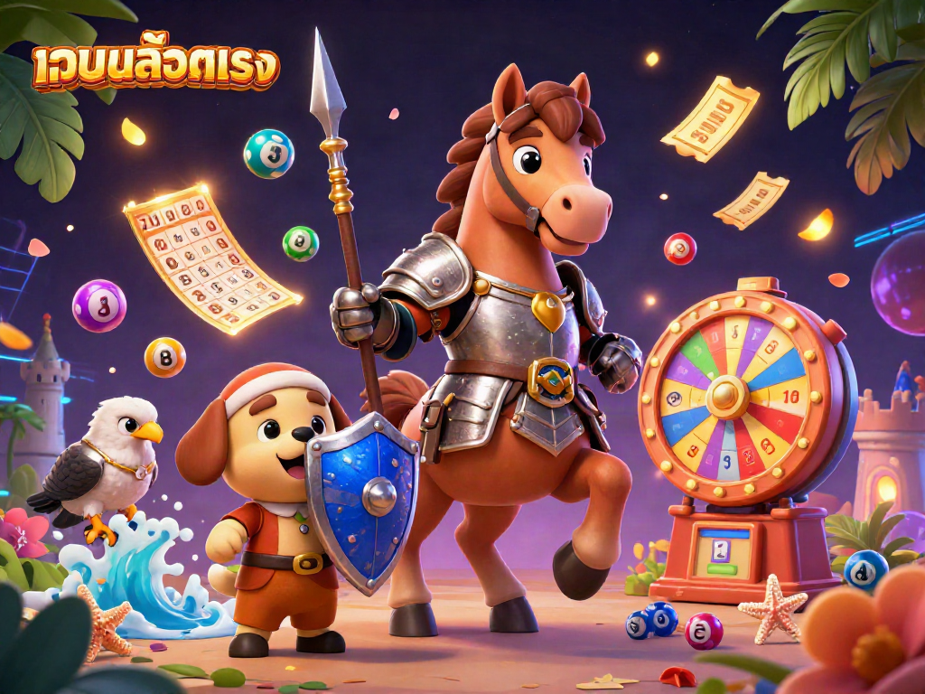 Engage with the vibrant เว็บสล็อตตรง theme featuring a knight, squire, and falcon in an action-packed casino scene.