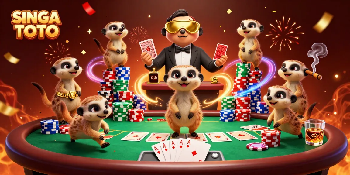 SINGA TOTO menghibur pengunjung kasino dengan karakter meerkat yang lucu dan penuh aksi, menunjukkan keseruan perjudian.