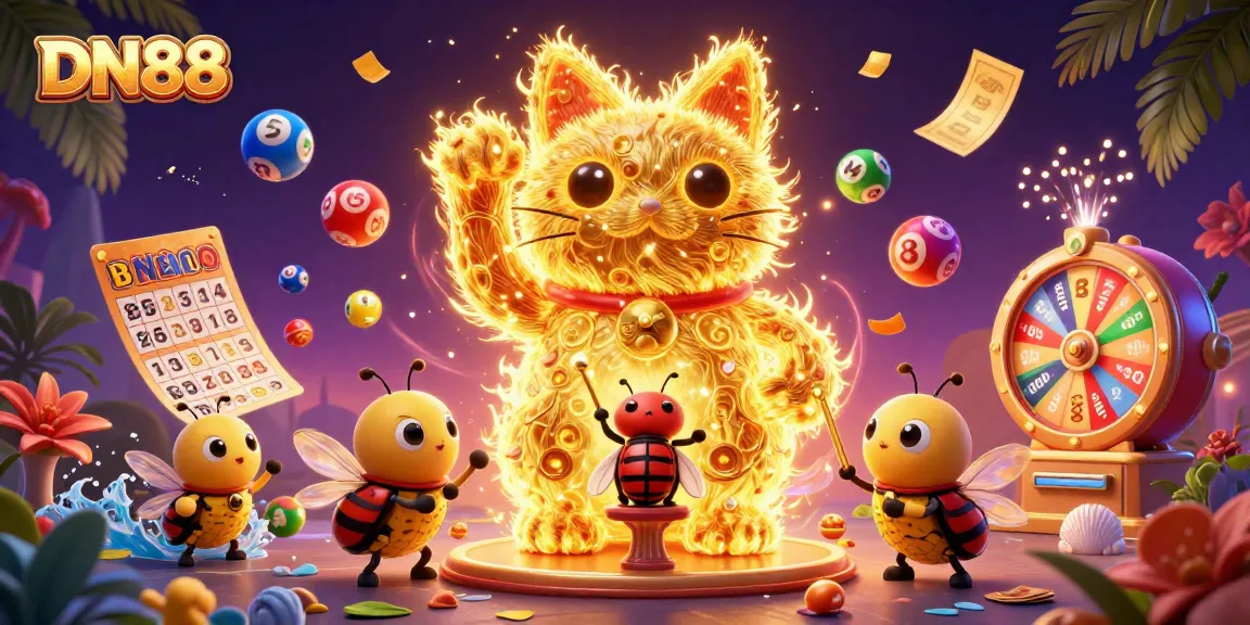 Engage with DN88's dynamic lottery action featuring a colorful celebration of games.