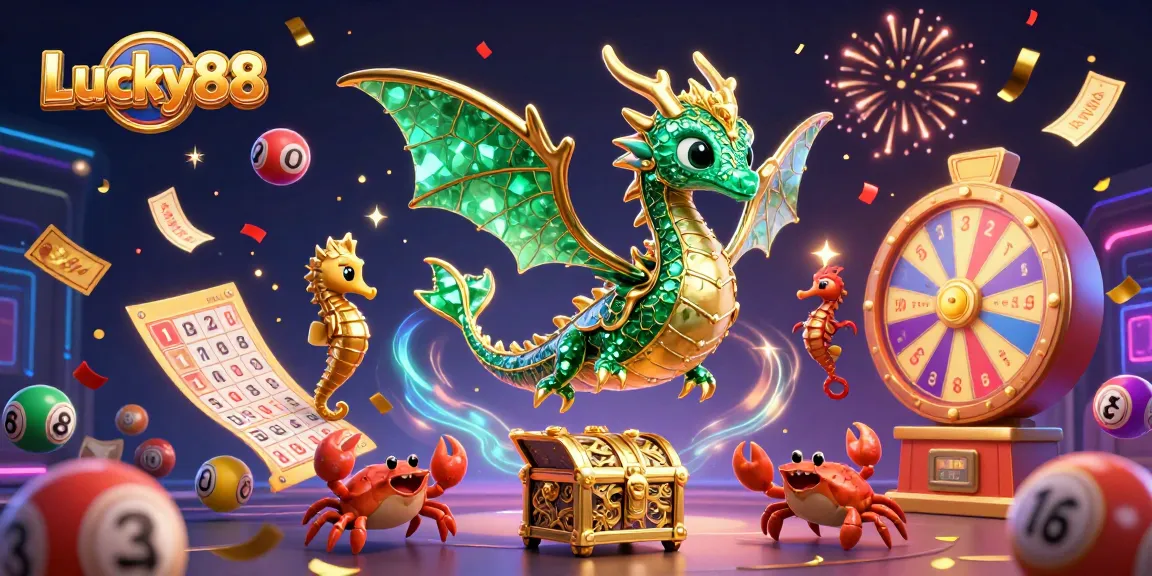 Experience the excitement of Lucky88 with vibrant lottery elements and dynamic sea creatures in a casino-themed illustration.
