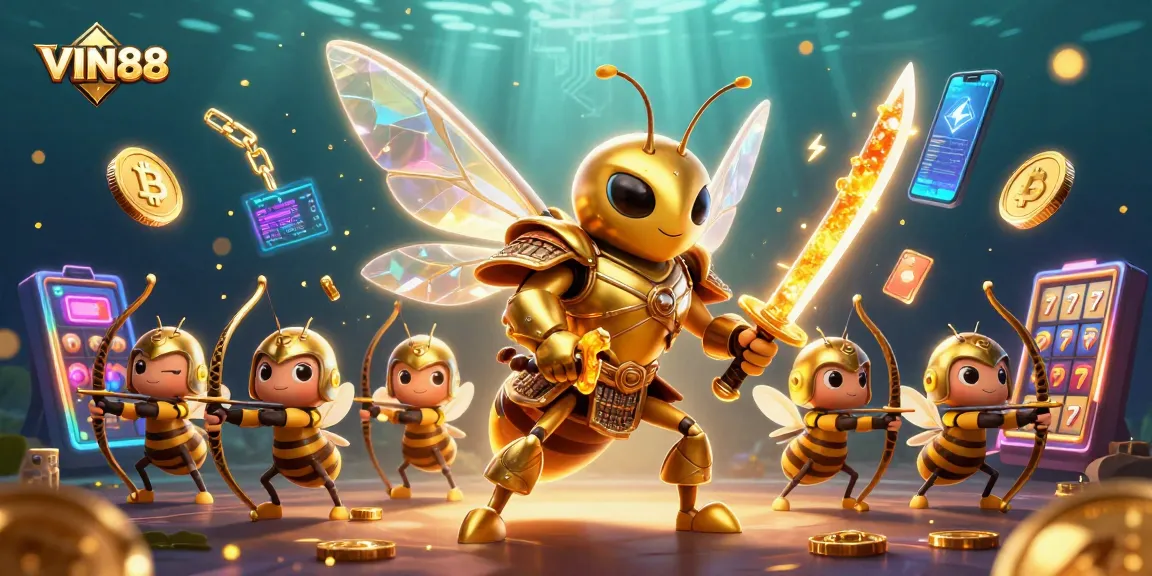 Play exciting slot games with VIN88's immersive 3D casino experience featuring a dynamic scene.