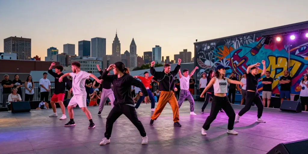 Dynamic urban dance performance by Kinetic Synergy Dance Company, showcasing energy and creativity.