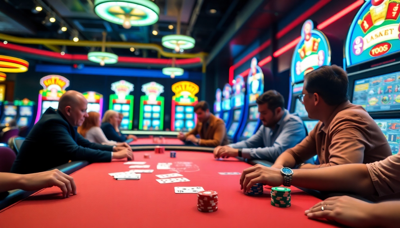 arushoki menampilkan pemain poker terlibat di meja kasino yang ceria dan hidup.