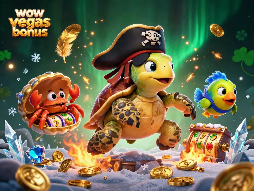 Play and win with the wow vegas bonus, featuring colorful cartoon sea characters amidst slots.