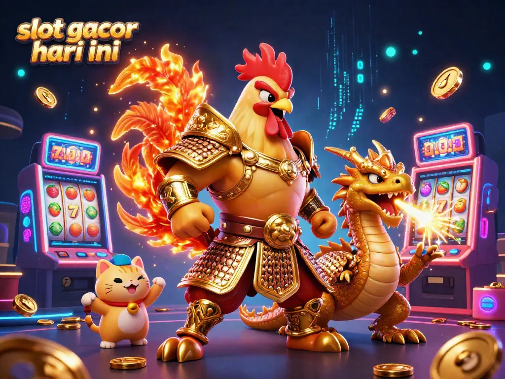 Experience exciting wins with slot gacor hari ini in this vibrant 3D casino illustration featuring dynamic characters.