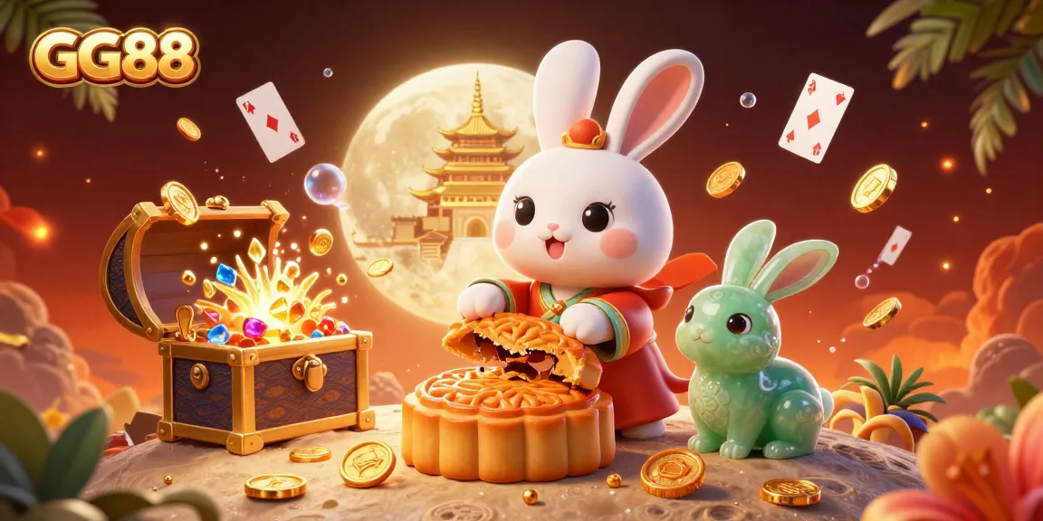 Play and win big at GG88 with an enchanting moon rabbit casino illustration.