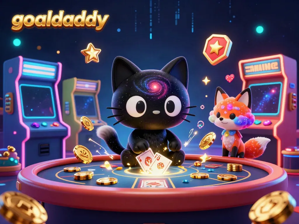 Engage in thrilling fun as the goaldaddy cat attracts casino chips in a vibrant 3D cosmic setting.