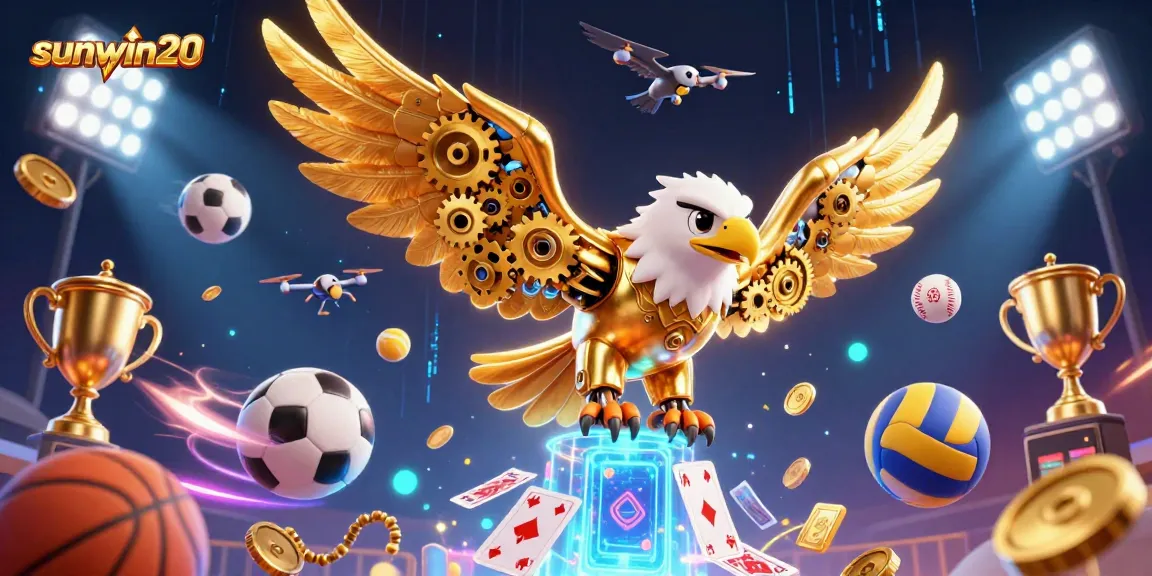 Experience the excitement of sunwin20 with a dynamic 3D casino-themed illustration full of action!