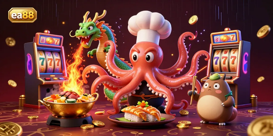 Engage in exciting game play at ea88 with vibrant casino illustrations featuring characters and slot machines.