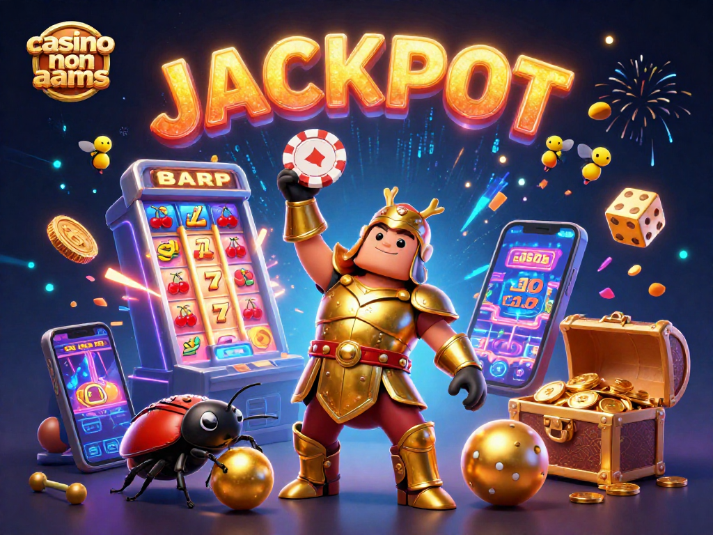 Giocare nei casino non AAMS con il grillo erculeo e la palla dorata mentre un jackpot esplode.