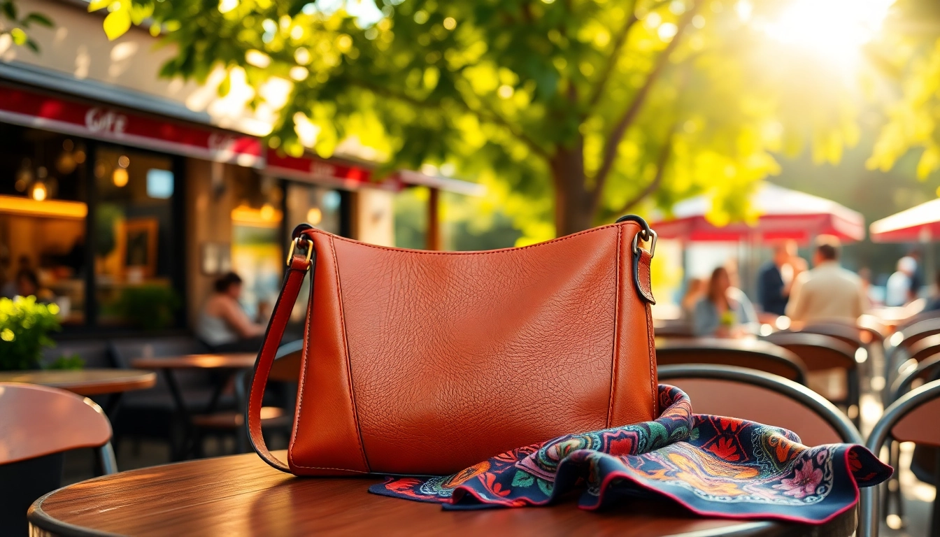 A stylish crossbody shoulder purse showcased on a café table, adding charm and elegance.