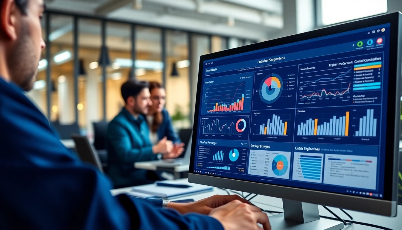 Analyze data with federal procurement planning software in a modern office environment.