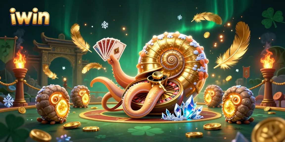 Experience exhilarating winning with iwin featuring a vibrant nautilus, roulette, and glowing elements.