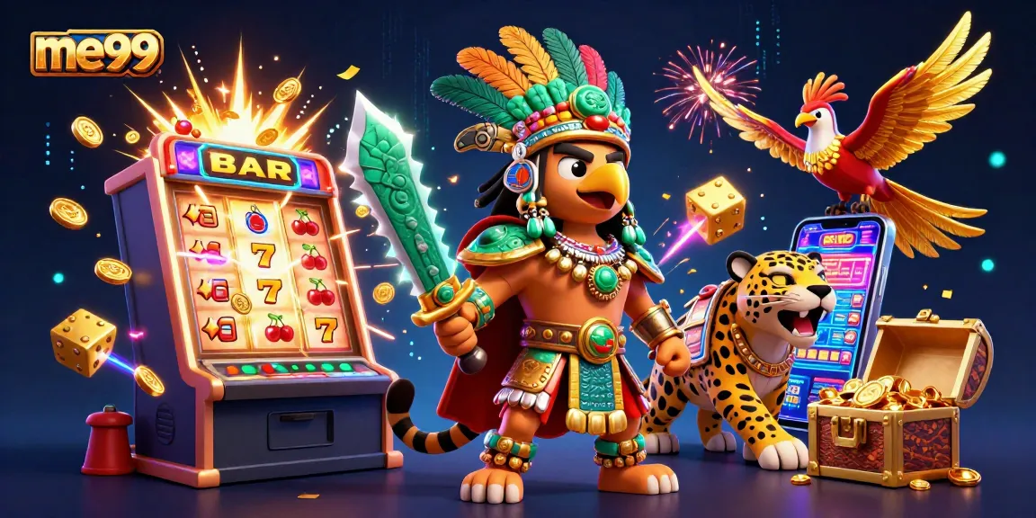 Experience the excitement of me99 with immersive 3D slot machines and Aztec adventure elements.