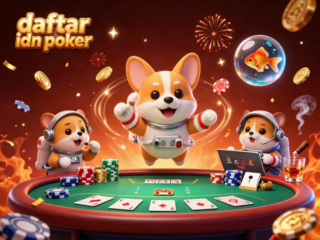 Engage with the thrilling universe of daftar idn poker in this dynamic scene of playful characters amidst the excitement of a floating casino.