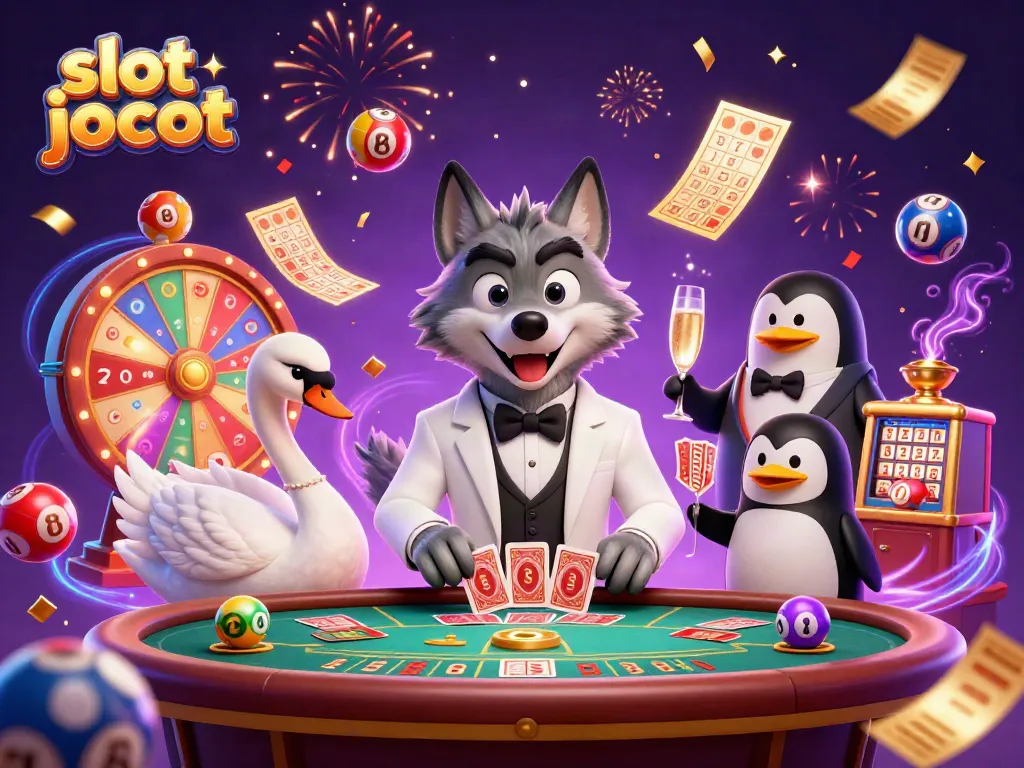 Experience the thrill of the slot jackpot with vibrant characters and casino elements celebrating together.